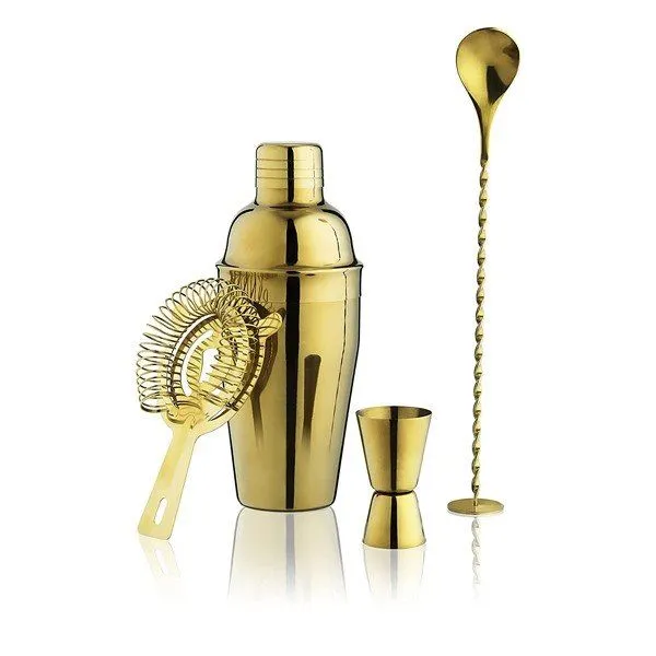 Sou entènèt jwèt Gold Cocktail Shaker Set